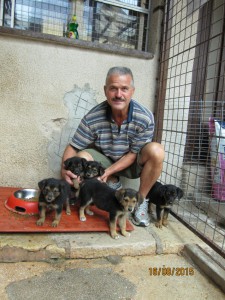 Helmut mit den geretteten Welpen